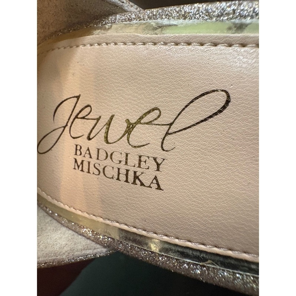 Jewel Badgley Mischka Champagne Gold Glitter Block Heel Rhinestone Pump 8.5 - Picture 4 of 5